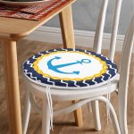 - RealHomes Yuvarlak Fermuarlı Minder - Realhomes  Lacivert Zemin Üzerinde Çapa Çizimli Dijital Baskılı Modern Yuvarlak Fermuarlı Sandalye Minderi Realhomes