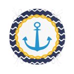 - RealHomes Yuvarlak Fermuarlı Minder - Realhomes  Lacivert Zemin Üzerinde Çapa Çizimli Dijital Baskılı Modern Yuvarlak Fermuarlı Sandalye Minderi Realhomes