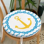 - RealHomes Yuvarlak Fermuarlı Minder - Realhomes  Beyaz Zemin Üzerinde Çapa Desenli Dijital Baskılı Modern Yuvarlak Fermuarlı Sandalye Minderi Realhomes