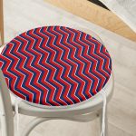 Lacivert Zemin Üzerinde Bordo Renkli Geometrik Çizimli Dijital Baskılı Modern Yuvarlak Fermuarlı Sandalye Minderi Realhomes