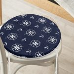 - RealHomes Yuvarlak Fermuarlı Minder - Realhomes  Lacivert Zemin Üzerinde Modern Pusula Desenli Dijital Baskılı Modern Yuvarlak Fermuarlı Sandalye Minderi Realhomes