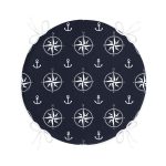 - RealHomes Yuvarlak Fermuarlı Minder - Realhomes  Lacivert Zemin Üzerinde Modern Pusula Desenli Dijital Baskılı Modern Yuvarlak Fermuarlı Sandalye Minderi Realhomes