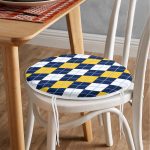 - RealHomes Yuvarlak Fermuarlı Minder - Realhomes  Beyaz Zemin Üzerinde Baklava Desenli Dijital Baskılı Modern Yuvarlak Fermuarlı Sandalye Minderi Realhomes