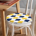 - RealHomes Yuvarlak Fermuarlı Minder - Realhomes  Beyaz Zemin Üzerinde Baklava Desenli Dijital Baskılı Modern Yuvarlak Fermuarlı Sandalye Minderi Realhomes