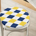 - RealHomes Yuvarlak Fermuarlı Minder - Realhomes  Beyaz Zemin Üzerinde Baklava Desenli Dijital Baskılı Modern Yuvarlak Fermuarlı Sandalye Minderi Realhomes