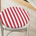 Beyaz Zemin Üzerinde Renkli Çizgili Dijital Baskılı Modern Yuvarlak Fermuarlı Sandalye Minderi Realhomes