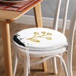 - RealHomes Yuvarlak Fermuarlı Minder - Realhomes  Beyaz Zeminde Gold Renkli Onedraw Çizimli Çiçek Desenli Dijital Baskılı Modern Yuvarlak Fermuarlı Sandalye Minderi Realhomes