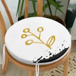 - RealHomes Yuvarlak Fermuarlı Minder - Realhomes  Beyaz Zeminde Gold Renkli Onedraw Çizimli Çiçek Desenli Dijital Baskılı Modern Yuvarlak Fermuarlı Sandalye Minderi Realhomes