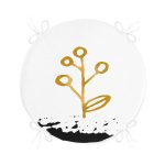 - RealHomes Yuvarlak Fermuarlı Minder - Realhomes  Beyaz Zeminde Gold Renkli Onedraw Çizimli Çiçek Desenli Dijital Baskılı Modern Yuvarlak Fermuarlı Sandalye Minderi Realhomes