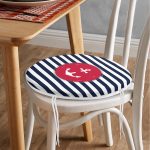 - RealHomes Yuvarlak Fermuarlı Minder - Realhomes  Beyaz Zemin Üzerinde Renkli Çapa Desenli Dijital Baskılı Modern Yuvarlak Fermuarlı Sandalye Minderi Realhomes