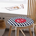 - RealHomes Yuvarlak Fermuarlı Minder - Realhomes  Beyaz Zemin Üzerinde Renkli Çapa Desenli Dijital Baskılı Modern Yuvarlak Fermuarlı Sandalye Minderi Realhomes