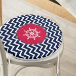 Renkli Zemin Üzerinde Geometrik Zikzak Desenli Çapa Dijital Baskılı Modern Yuvarlak Fermuarlı Sandalye Minderi Realhomes