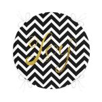 Beyaz Zemin Üzerinde Gold Detaylı Siyah Zikzak Dijital Baskılı Modern Yuvarlak Fermuarlı Sandalye Minderi Realhomes