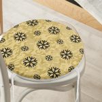 Gold Zemin Üzerinde Siyah Renkli Kar tanesi Desenli Dijital Baskılı Modern Yuvarlak Fermuarlı Sandalye Minderi Realhomes