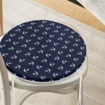 - RealHomes Yuvarlak Fermuarlı Minder - Realhomes Renkli Zemin Üzerinde Beyaz Çapa Desenli Dijital Baskılı Modern Yuvarlak Fermuarlı Sandalye Minderi Realhomes