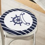 - RealHomes Yuvarlak Fermuarlı Minder - Realhomes  Beyaz Zemin Üzerinde Modern Dümen Desenli Dijital Baskılı Modern Yuvarlak Fermuarlı Sandalye Minderi Realhomes