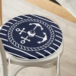 - RealHomes Yuvarlak Fermuarlı Minder - Realhomes Renkli Zemin Üzerinde Çapa Desenli Dijital Baskılı Modern Yuvarlak Fermuarlı Sandalye Minderi Realhomes