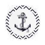 Beyaz Zemin Üzerinde Geometrik Çizimli Çapa Desenli Dijital Baskılı Modern Yuvarlak Fermuarlı Sandalye Minderi Realhomes