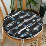 Siyah Zemin Üzerinde Renkli Puantiyeli Dijital Baskılı Modern Yuvarlak Fermuarlı Sandalye Minderi Realhomes