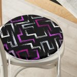 - RealHomes Yuvarlak Fermuarlı Minder - Realhomes Siyah Zemin Üzerinde Renkli Geometrik Desenli Dijital Baskılı Modern Yuvarlak Fermuarlı Sandalye Minderi Realhomes