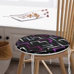 - RealHomes Yuvarlak Fermuarlı Minder - Realhomes Siyah Zemin Üzerinde Renkli Geometrik Desenli Dijital Baskılı Modern Yuvarlak Fermuarlı Sandalye Minderi Realhomes