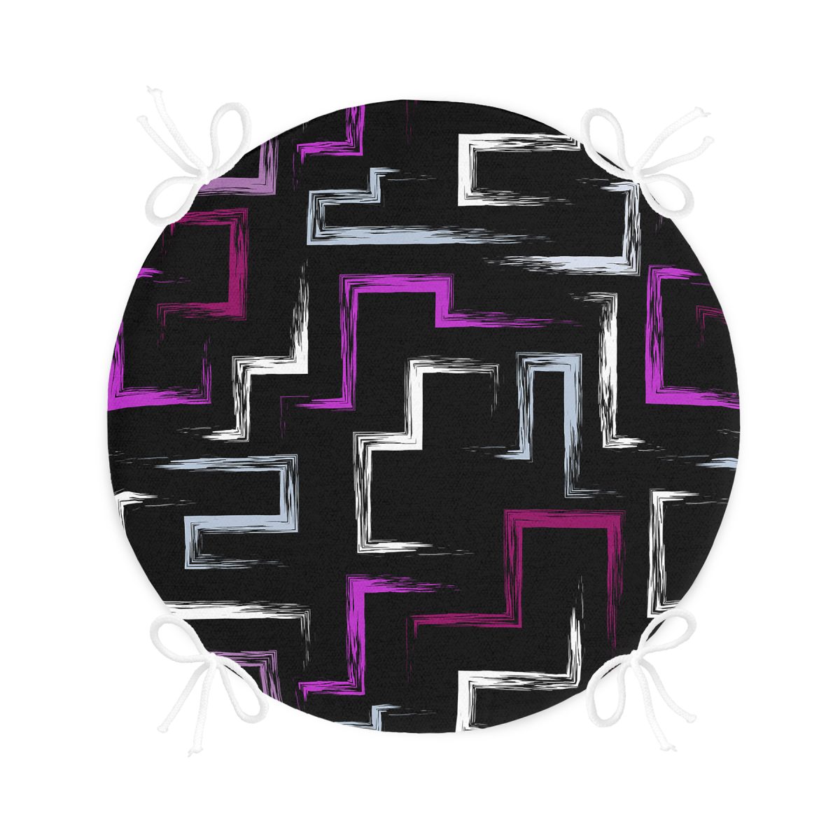 Siyah Zemin Üzerinde Renkli Geometrik Desenli Dijital Baskılı Modern Yuvarlak Fermuarlı Sandalye Minderi Realhomes