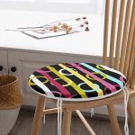 - RealHomes Yuvarlak Fermuarlı Minder - Realhomes  Siyah Zemin Üzerinde Modern Çizgili Renkli Puantiyeli Dijital Baskılı Modern Yuvarlak Fermuarlı Sandalye Minderi Realhomes