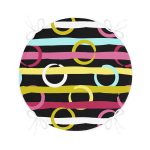 - RealHomes Yuvarlak Fermuarlı Minder - Realhomes  Siyah Zemin Üzerinde Modern Çizgili Renkli Puantiyeli Dijital Baskılı Modern Yuvarlak Fermuarlı Sandalye Minderi Realhomes