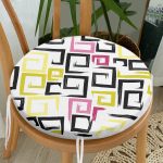 - RealHomes Yuvarlak Fermuarlı Minder - Realhomes Beyaz Zemin Üzerinde Renkli Modern Geometrik Desenli Dijital Baskılı Modern Yuvarlak Fermuarlı Sandalye Minderi Realhomes