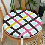 Beyaz Zeminde Modern Renkli Çizgili Puantiye Desenli Dijital Baskılı Modern Yuvarlak Fermuarlı Sandalye Minderi Realhomes