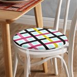 Beyaz Zeminde Modern Renkli Çizgili Puantiye Desenli Dijital Baskılı Modern Yuvarlak Fermuarlı Sandalye Minderi Realhomes