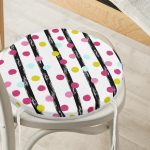 - RealHomes Yuvarlak Fermuarlı Minder - Realhomes  Beyaz Zeminde Modern Siyah Çizgili Renkli Puantiyeli Dijital Baskılı Modern Yuvarlak Fermuarlı Sandalye Minderi Realhomes