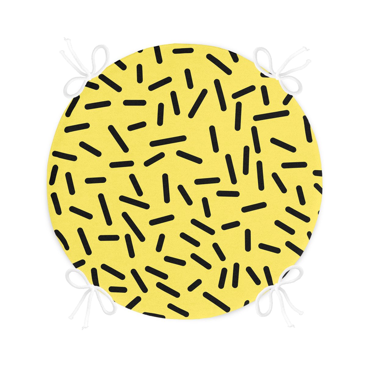 Sarı Zemin Üzerinde Siyah Puantiye Desenli Dijital Baskılı Modern Yuvarlak Fermuarlı Sandalye Minderi Realhomes
