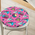 - RealHomes Yuvarlak Fermuarlı Minder - Realhomes  Pembe Zemin Üzerinde Modern Renkli Desenli Dijital Baskılı Modern Yuvarlak Fermuarlı Sandalye Minderi Realhomes