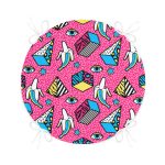 - RealHomes Yuvarlak Fermuarlı Minder - Realhomes  Pembe Zemin Üzerinde Modern Renkli Desenli Dijital Baskılı Modern Yuvarlak Fermuarlı Sandalye Minderi Realhomes