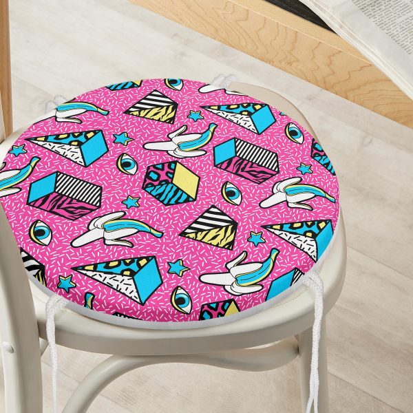 - RealHomes Yuvarlak Fermuarlı Minder - Realhomes  Lila Renk Salkım Zambak Desenli Dijital Baskılı Yuvarlak Fermuarlı Sandalye Minderi Realhomes