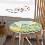 - RealHomes Yuvarlak Fermuarlı Minder - Realhomes Renkli Zemin Üzerinde Geometrik Desenli Yaprak Motifli Dijital Baskılı Modern Yuvarlak Fermuarlı Sandalye Minderi Realhomes