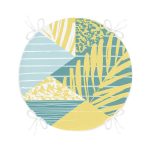 - RealHomes Yuvarlak Fermuarlı Minder - Realhomes Renkli Zemin Üzerinde Geometrik Desenli Yaprak Motifli Dijital Baskılı Modern Yuvarlak Fermuarlı Sandalye Minderi Realhomes