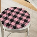 - RealHomes Yuvarlak Fermuarlı Minder - Realhomes Renkli Pastel Zemin Üzerinde Siyah Ekose Desenli Dijital Baskılı Modern Yuvarlak Fermuarlı Sandalye Minderi Realhomes
