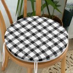 - RealHomes Yuvarlak Fermuarlı Minder - Realhomes Beyaz Zemin Üzerinde Siyah Ekose Desenli Dijital Baskılı Modern Yuvarlak Fermuarlı Sandalye Minderi Realhomes
