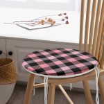 Renkli Pastel Zemin Üzerinde Siyah Ekose Desenli Dijital Baskılı Modern Yuvarlak Fermuarlı Sandalye Minderi Realhomes