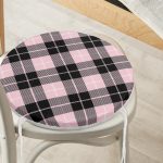- RealHomes Yuvarlak Fermuarlı Minder - Realhomes Renkli Pastel Zemin Üzerinde Siyah Ekose Desenli Dijital Baskılı Modern Yuvarlak Fermuarlı Sandalye Minderi Realhomes
