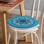 - RealHomes Yuvarlak Fermuarlı Minder - Realhomes  Renkli Zemin Üzerinde Çini Desenli Dijital Baskılı Modern Yuvarlak Fermuarlı Sandalye Minderi Realhomes