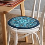 - RealHomes Yuvarlak Fermuarlı Minder - Realhomes  Renkli Zemin Üzerinde Çini Desenli Dijital Baskılı Modern Yuvarlak Fermuarlı Sandalye Minderi Realhomes