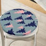 - RealHomes Yuvarlak Fermuarlı Minder - Realhomes Renkli Zeminde Pastel Renkli Siyah Çam Ağacı Desenli Dijital Baskılı Modern Yuvarlak Fermuarlı Sandalye Minderi Realhomes