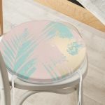 - RealHomes Yuvarlak Fermuarlı Minder - Realhomes Pastel Zemin Üzerinde Gold Detaylı Yaprak Desenli Dijital Baskılı Modern Yuvarlak Fermuarlı Sandalye Minderi Realhomes