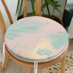 - RealHomes Yuvarlak Fermuarlı Minder - Realhomes Pastel Zemin Üzerinde Gold Detaylı Yaprak Desenli Dijital Baskılı Modern Yuvarlak Fermuarlı Sandalye Minderi Realhomes