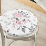 - RealHomes Yuvarlak Fermuarlı Minder - Realhomes  Pembe Beyaz Gül Gri Yapraklar Desenli Dijital Baskılı Modern Yuvarlak Fermuarlı Sandalye Minderi Realhomes