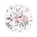- RealHomes Yuvarlak Fermuarlı Minder - Realhomes  Pembe Beyaz Gül Gri Yapraklar Desenli Dijital Baskılı Modern Yuvarlak Fermuarlı Sandalye Minderi Realhomes