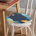 - RealHomes Yuvarlak Fermuarlı Minder - Realhomes  Renkli Zemin Üzerinde Pastel Yaprak Desenli Dijital Baskılı Modern Yuvarlak Fermuarlı Sandalye Minderi Realhomes